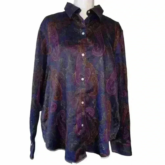 Womens Lauren Ralph Lauren Paisley Button Down Shirt Blouse Multi Color - Picture 15 of 15